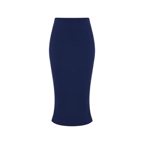 Crepe Satin Midi Skirt in Blue