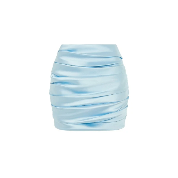 Draped Satin Mini Skirt in Light Blue