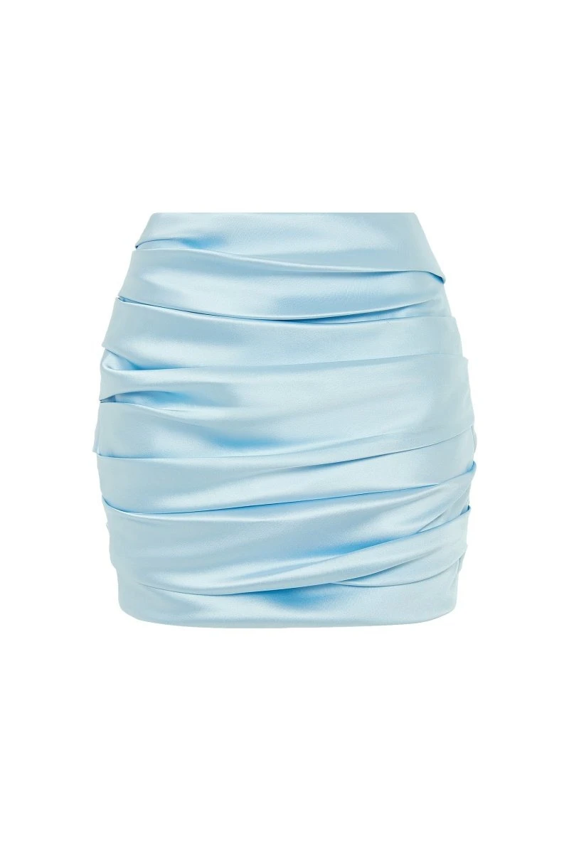 Draped Satin Mini Skirt in Light Blue