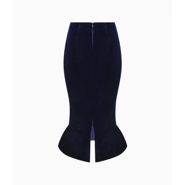 Rasario Velvet Midi Skirt with a Yoke in Dark Blue, view 2