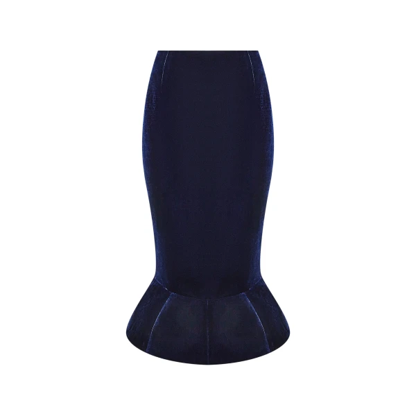 Rasario Velvet Midi Skirt with a Yoke in Dark Blue