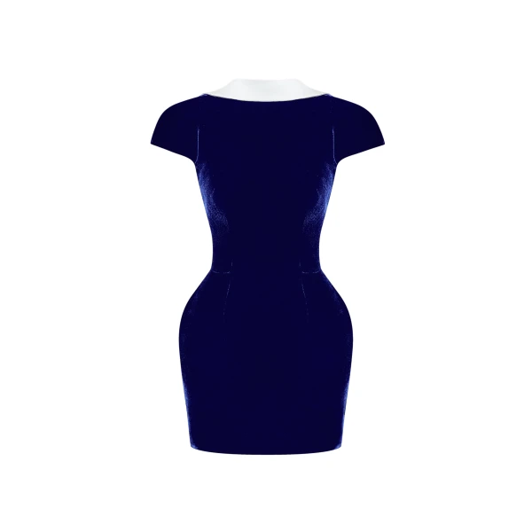 Velvet Mini Dress with a Deep Back Neckline in Dark Blue