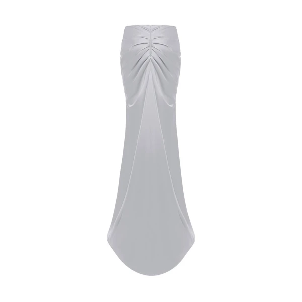 Rasario Draped Satin Maxi Skirt with a Train in Grey, view 2