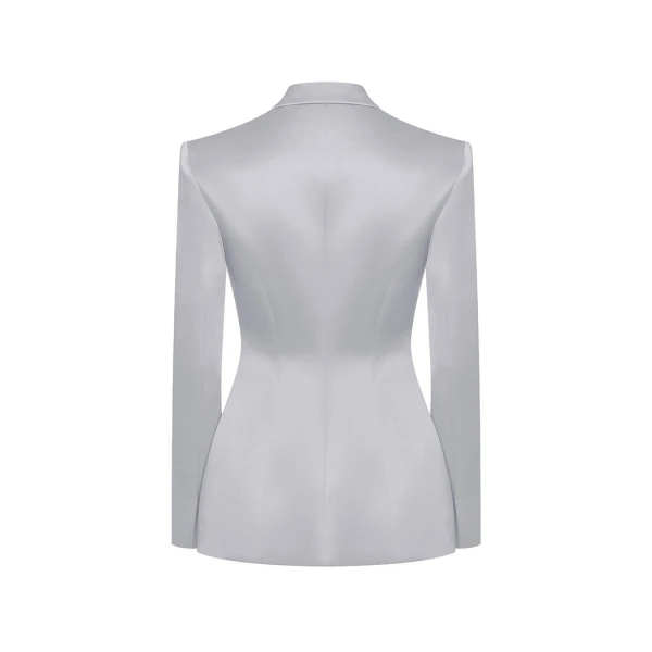 Rasario Single-Breasted Satin Jacket in Grey, view 2