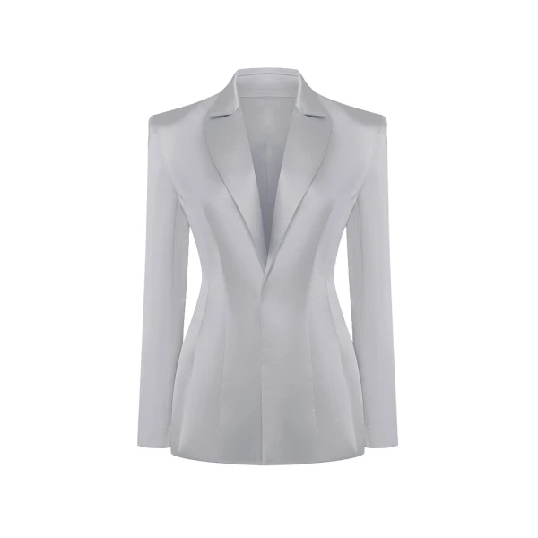 Single-Breasted Satin Jacket in Grey