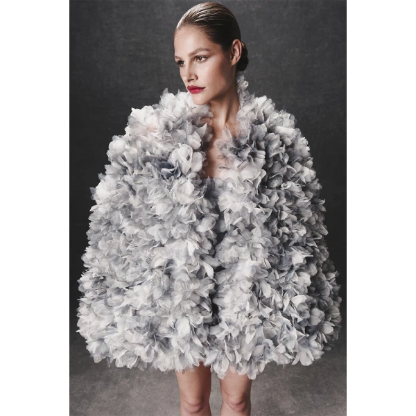 Rasario Voluminous Cape with Floral Trim in Grey, view 4