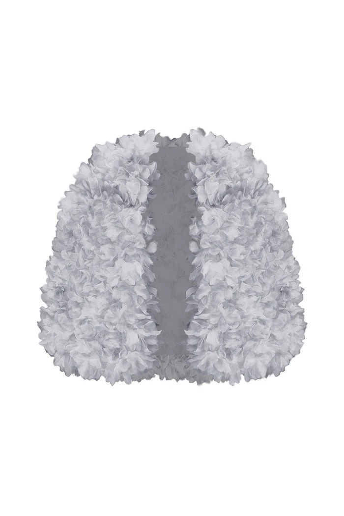 Voluminous Cape with Floral Trim in Grey