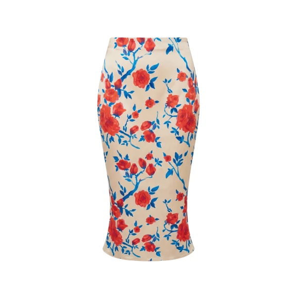 Crepe Satin Midi Skirt in Beige