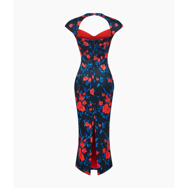 Rasario Floral Satin Midi Dress in Blue, view 2