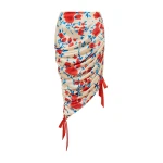 Rasario Printed Crepe Satin Draped Skirt in Beige