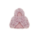 Rasario Cropped Hooded Cape with a Floral Trim in Light Pink