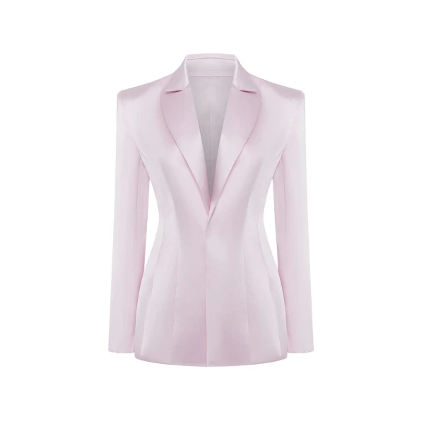 Single-Breasted Satin Jacket in Light Pink