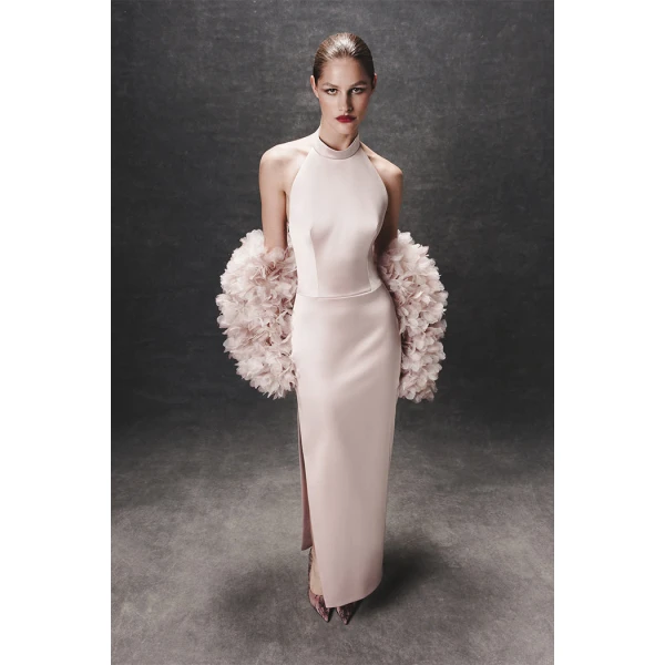 Rasario Voluminous Bolero with a Floral Trim in Light Pink, view 3