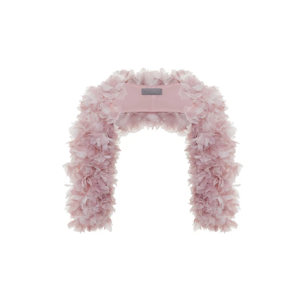 Voluminous Bolero with a Floral Trim in Light Pink