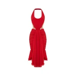 Rasario Corset Midi Halter Dress in Red