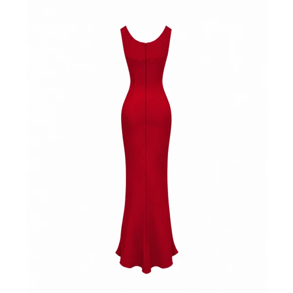 Rasario Printed Satin Draped Maxi Dress in Red, view 2