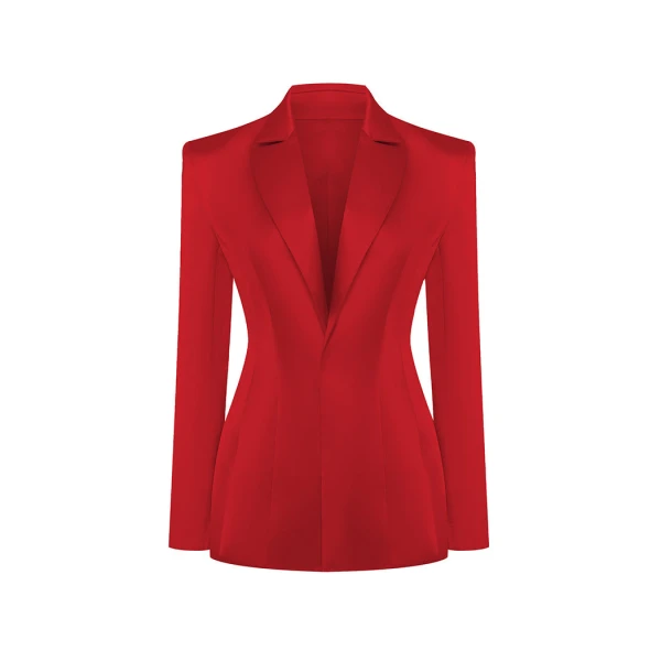 Single-Breasted Satin Jacket in Red
