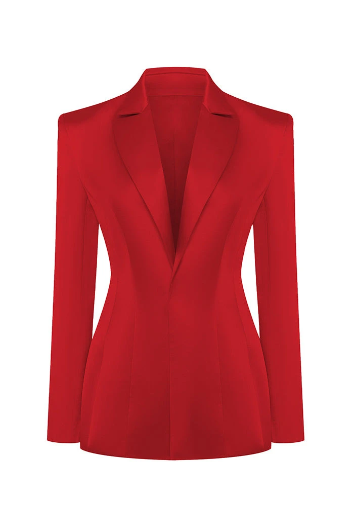 Single-Breasted Satin Jacket in Red
