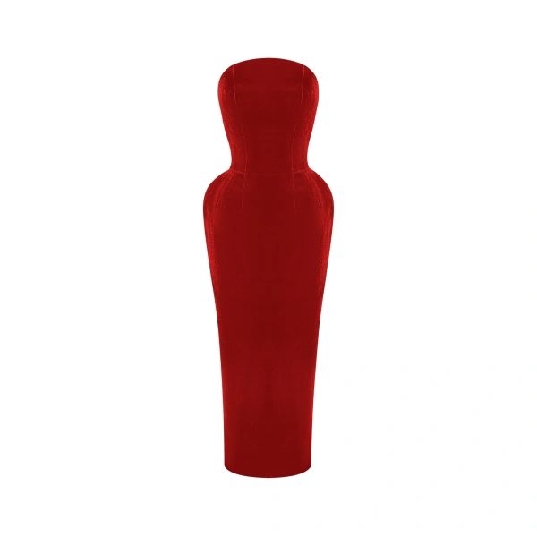 Velvet Corset Midi Dress with Lacing in Red