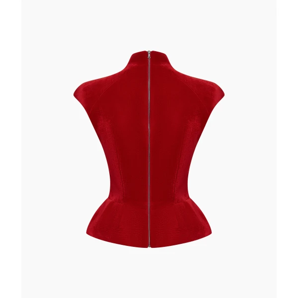 Rasario Velvet Top with Lacing in Red, view 2