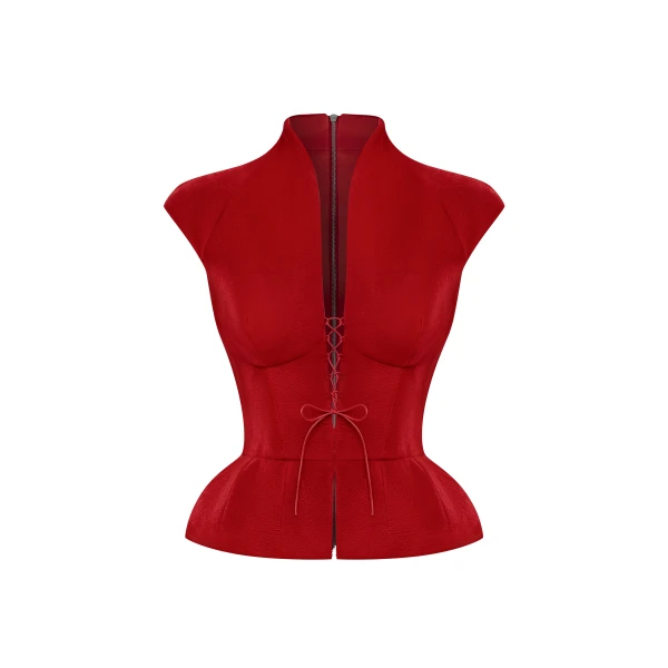 Rasario Velvet Top with Lacing in Red