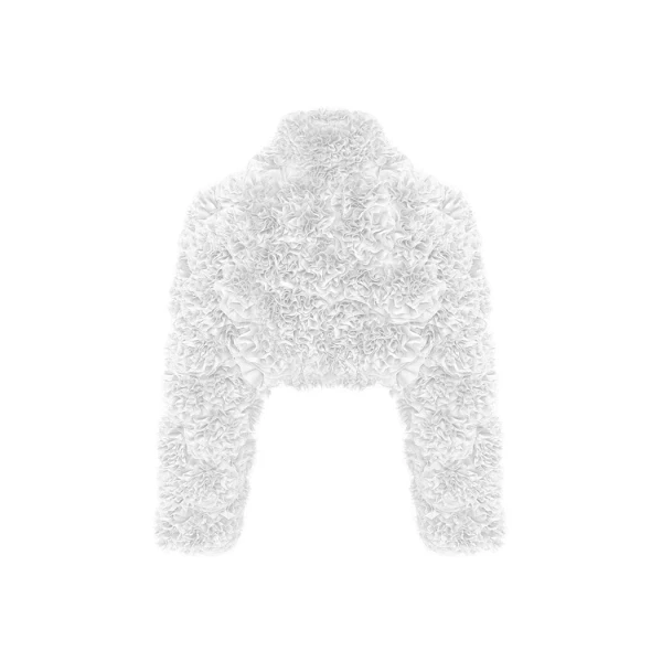 Rasario Cropped Chiffon Jacket with Ruffles in White, view 2