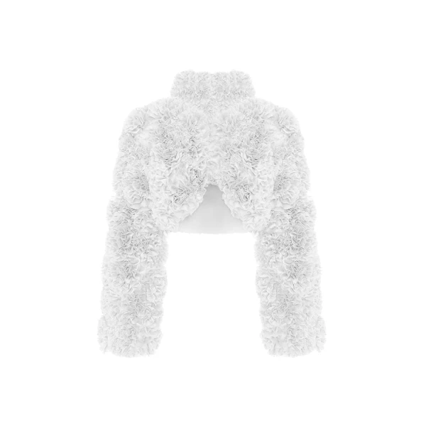 Rasario Cropped Chiffon Jacket with Ruffles in White