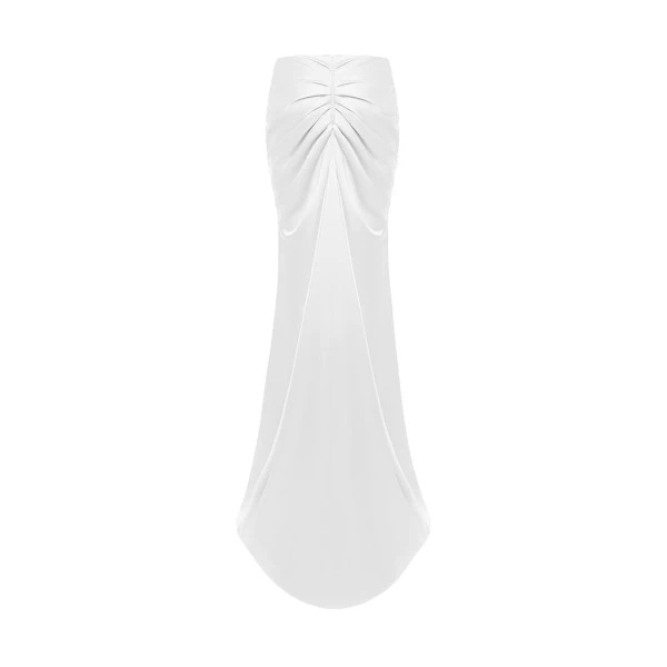 Rasario Draped Satin Maxi Skirt with a Train in White, view 2