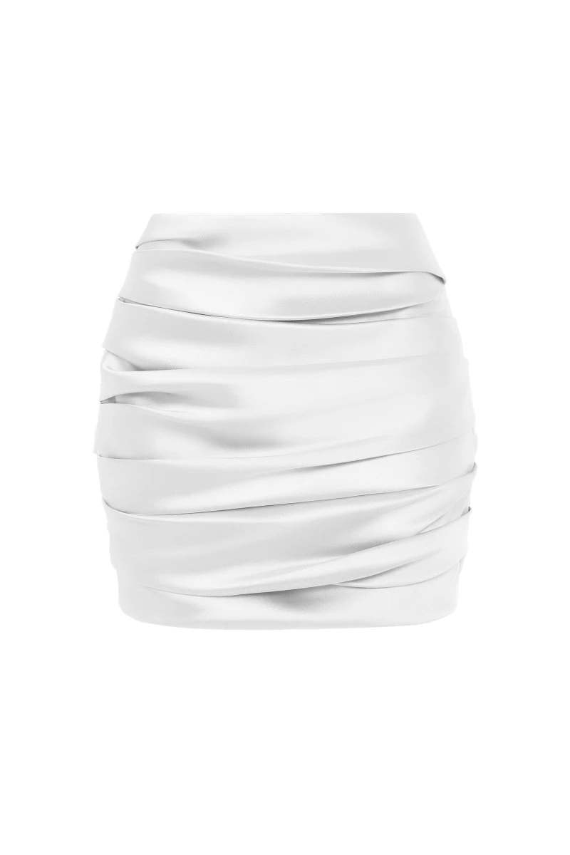Draped Satin Mini Skirt in White