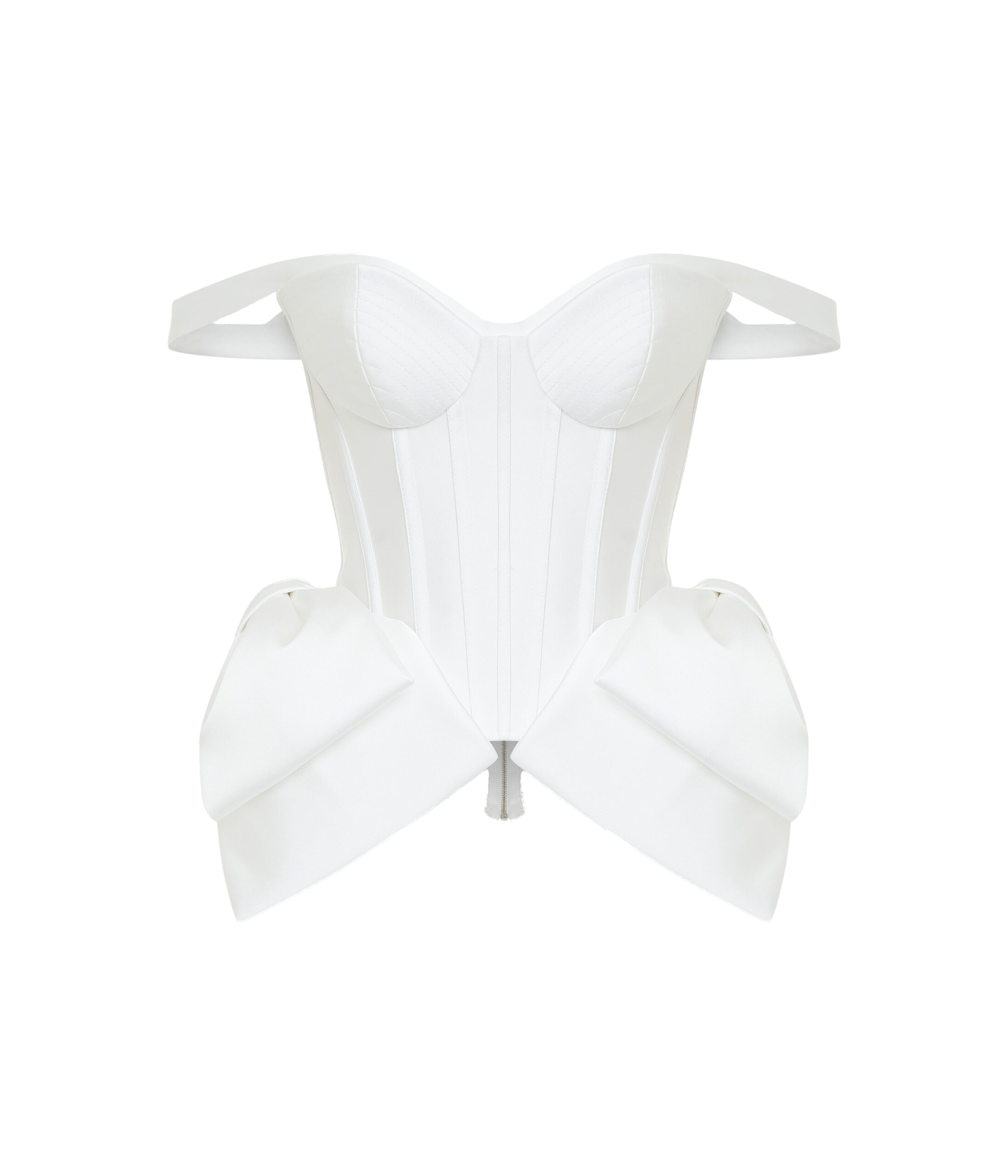 Laced Satin Corset with Panniers and Bows in White