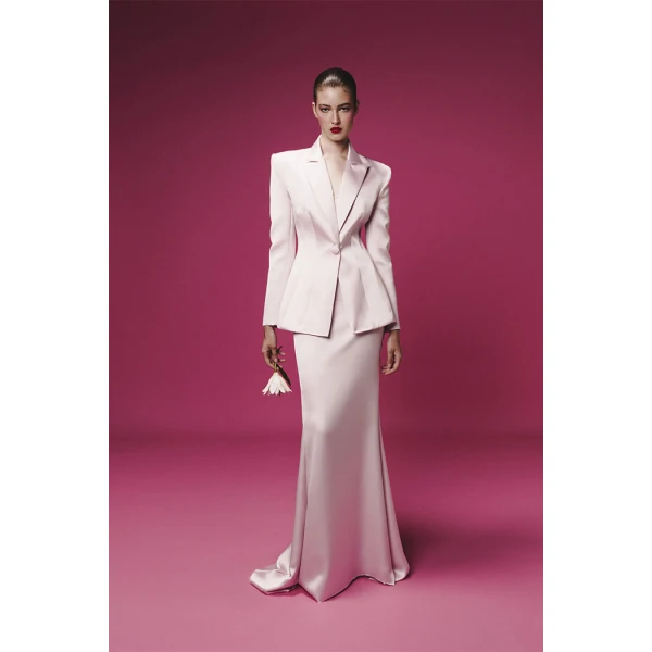 Rasario Single-Breasted Satin Jacket in White, view 3