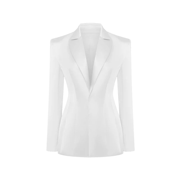 Single-Breasted Satin Jacket in White