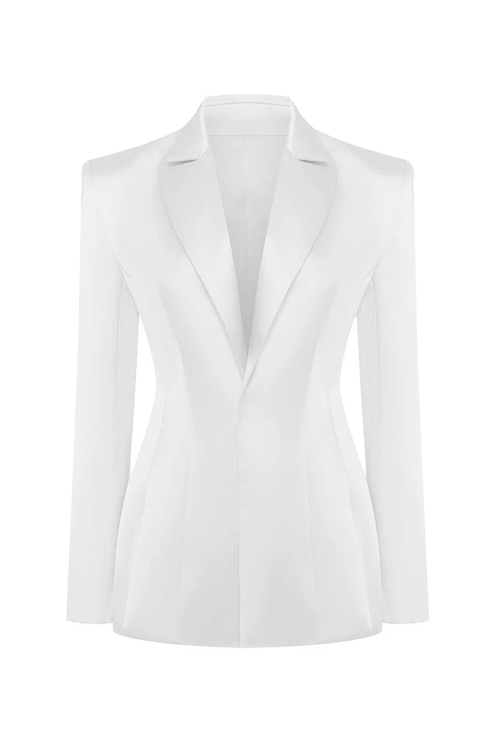 Single-Breasted Satin Jacket in White