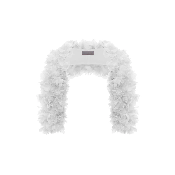 Rasario Voluminous Bolero with a Floral Trim in White