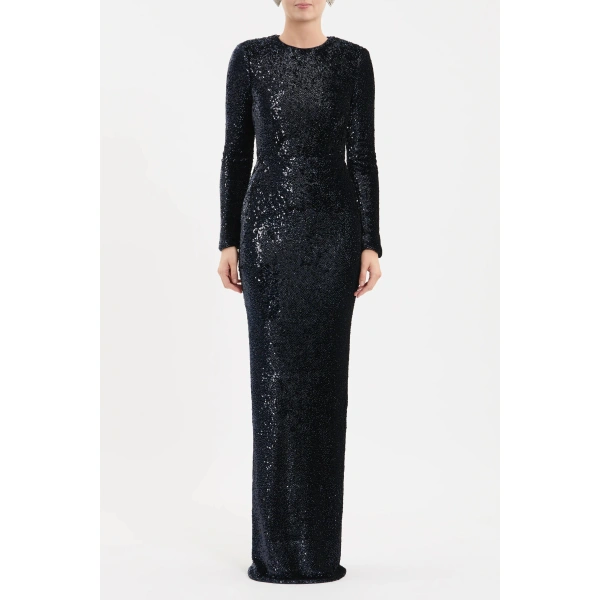 Rebecca Vallance Cambridge Long Sleeve Gown in Sapphire | Evening Gowns | Coveti