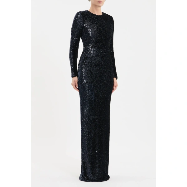 Rebecca Vallance Cambridge Long Sleeve Gown in Sapphire | Evening Gowns | Coveti