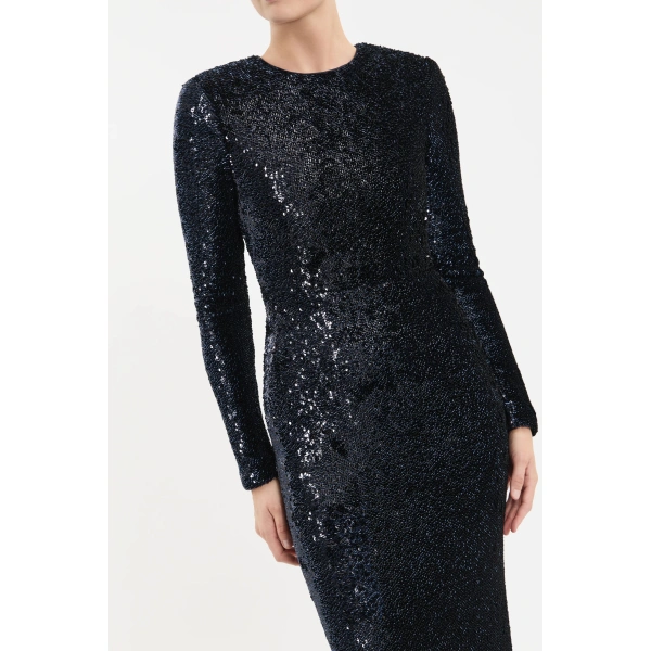 Rebecca Vallance Cambridge Long Sleeve Gown in Sapphire | Evening Gowns | Coveti