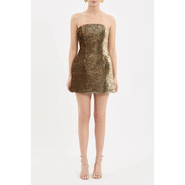 Rebecca Vallance Cambridge Mini Dress in Gold | Mini Dresses | Coveti