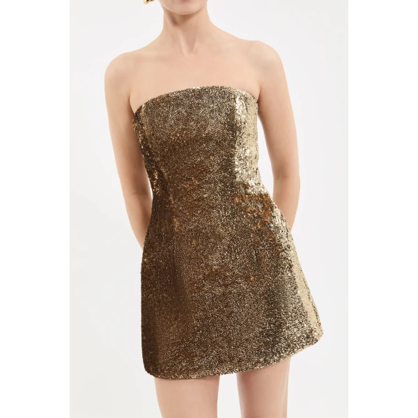 Rebecca Vallance Cambridge Mini Dress in Gold | Mini Dresses | Coveti