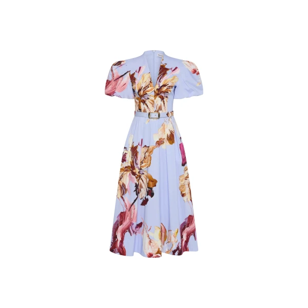 Fleur De Lis Short Sleeve Midi Dress