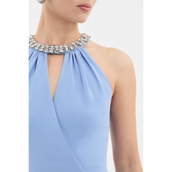 Rebecca Vallance Gimlet Halter Midi Dress in Cornflower Blue