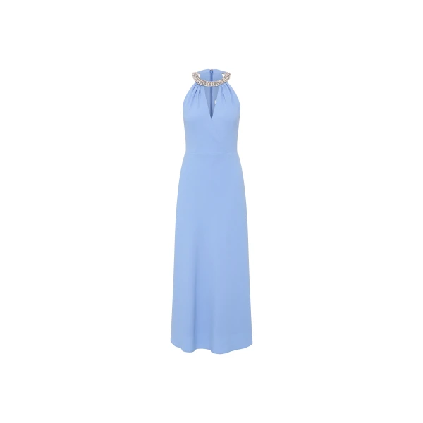 Gimlet Halter Midi Dress in Cornflower Blue