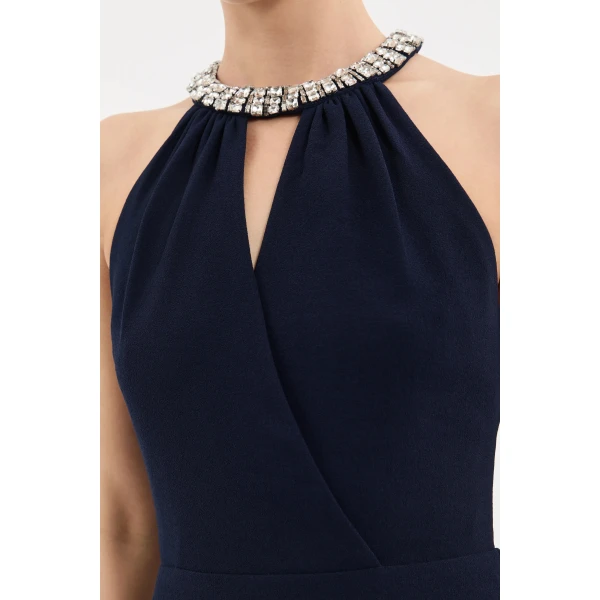 Rebecca Vallance Gimlet Halter Midi Dress in Navy