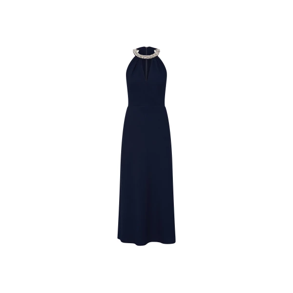 Gimlet Halter Midi Dress in Navy