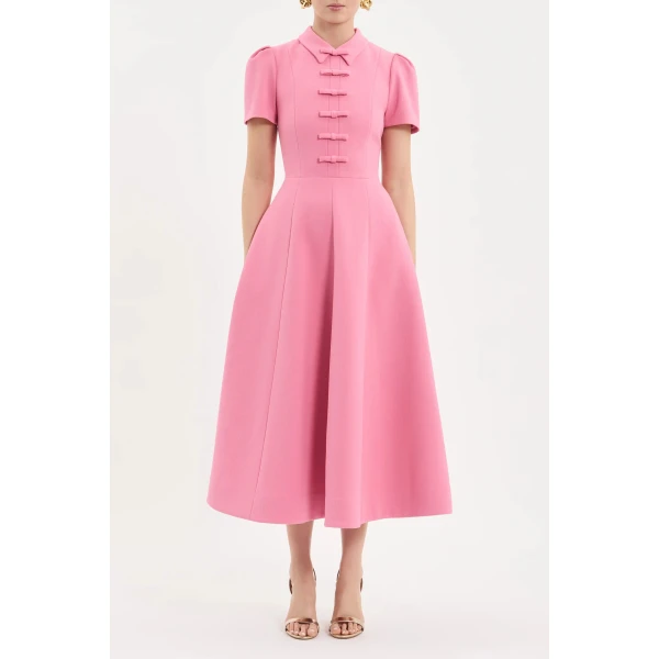 Rebecca Vallance Preston Short Sleeve Midi Dress in Pink | Midi Dresses | Coveti