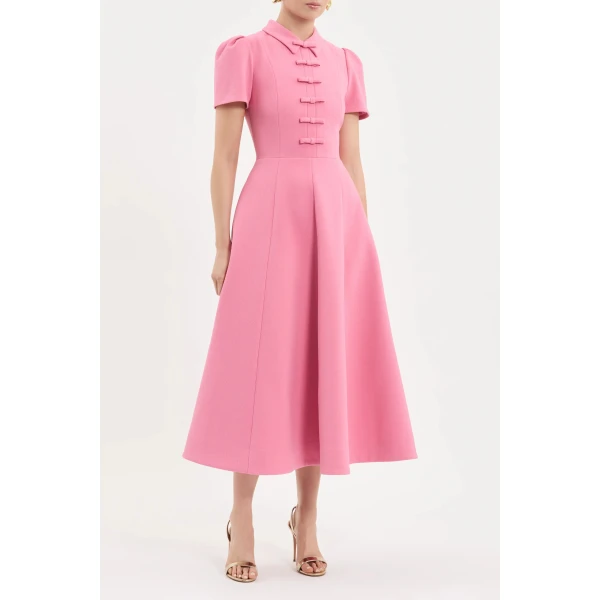 Rebecca Vallance Preston Short Sleeve Midi Dress in Pink | Midi Dresses | Coveti