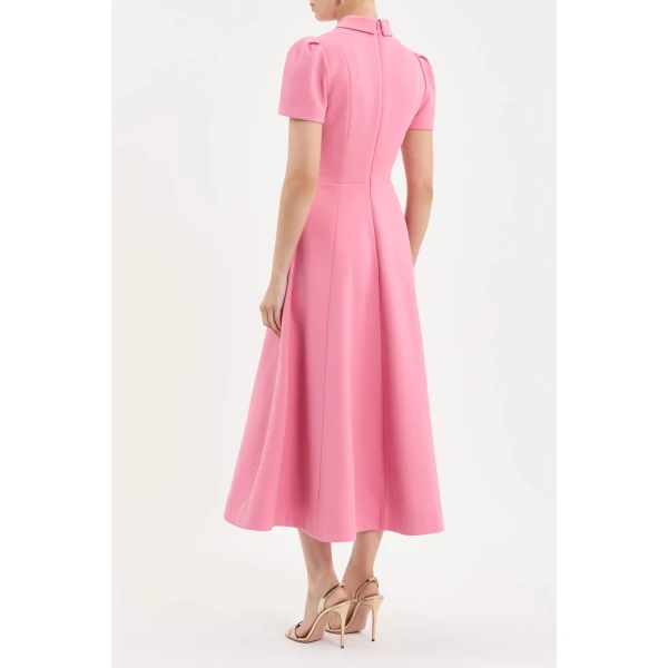 Rebecca Vallance Preston Short Sleeve Midi Dress in Pink | Midi Dresses | Coveti
