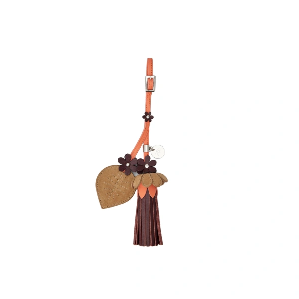 Bag Charm in Brown and Orange Leather