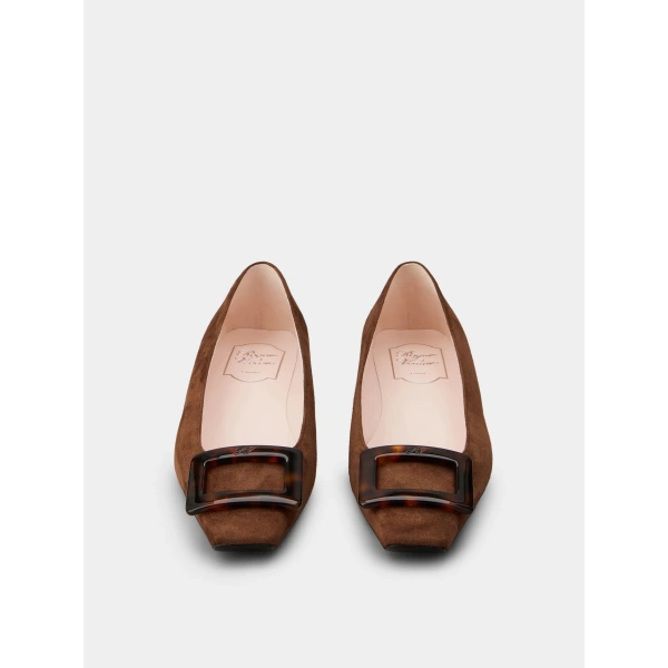 Roger Vivier Belle Vivier Ballerinas in Brown Suede, view 2 | Ballet Flats