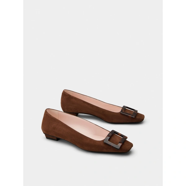 Roger Vivier Belle Vivier Ballerinas in Brown Suede, view 3 | Ballet Flats
